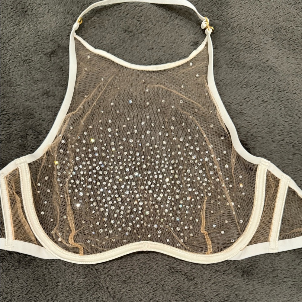 Agent Provocateur Solar Swarovski Crystal Halter Bra NWT White/Sand 36C - Picture 6 of 10